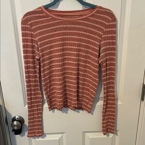 American Eagle Outfitters Orange Ribbed Fitted Long Sleeve Top